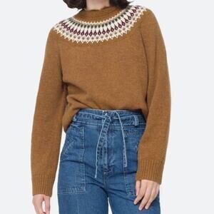 Sea New York Women's Brie Fair Isle Mockneck Sweater XS Tan